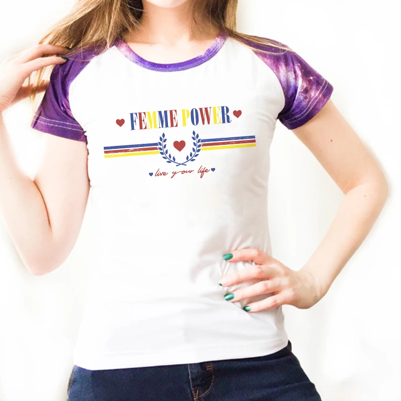 Женская футболка с коротким рукавом женские рубашки реглан femme power надписью