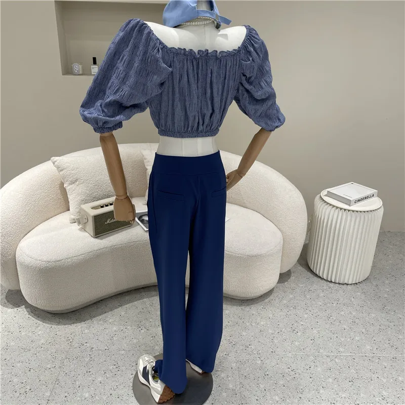 

Women's clothing Spring Summer 2021 Fashion New Design bubble sleeve shirt + straight breasted casual suit pants