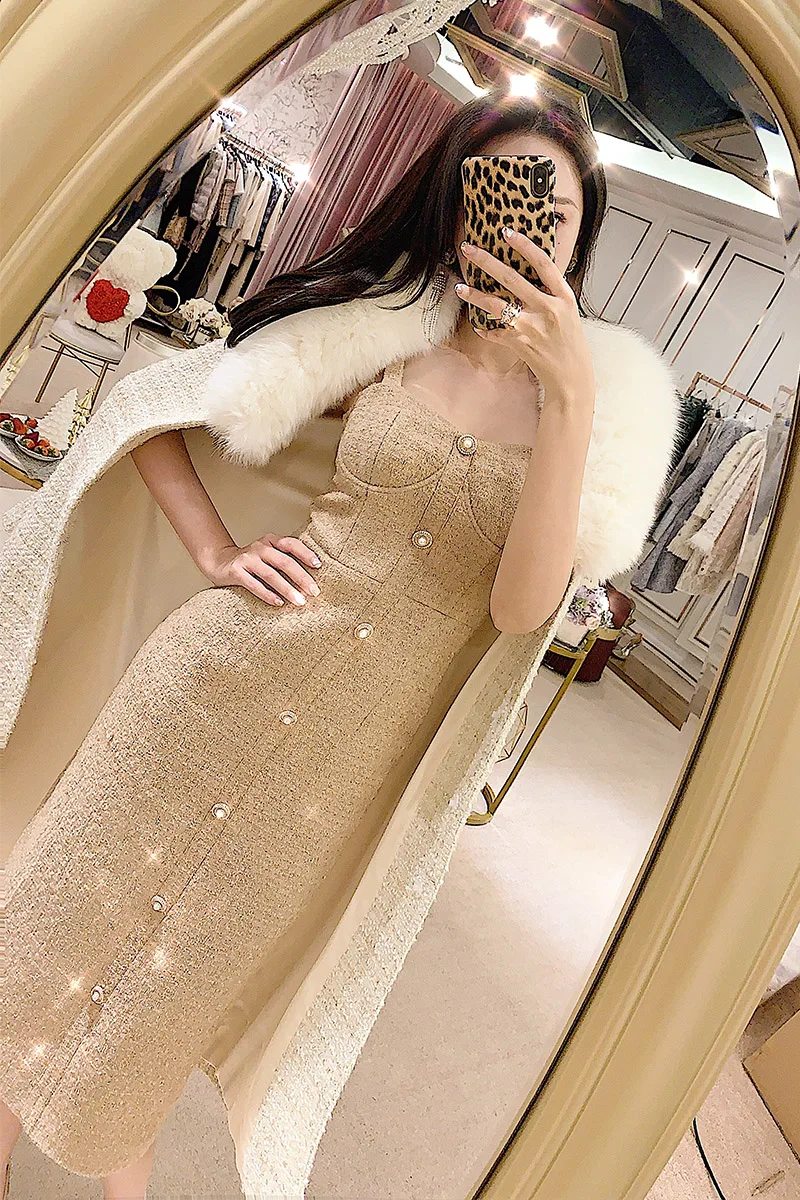 

limited time return silk woolen coat wool collar medium length apricot wool coat