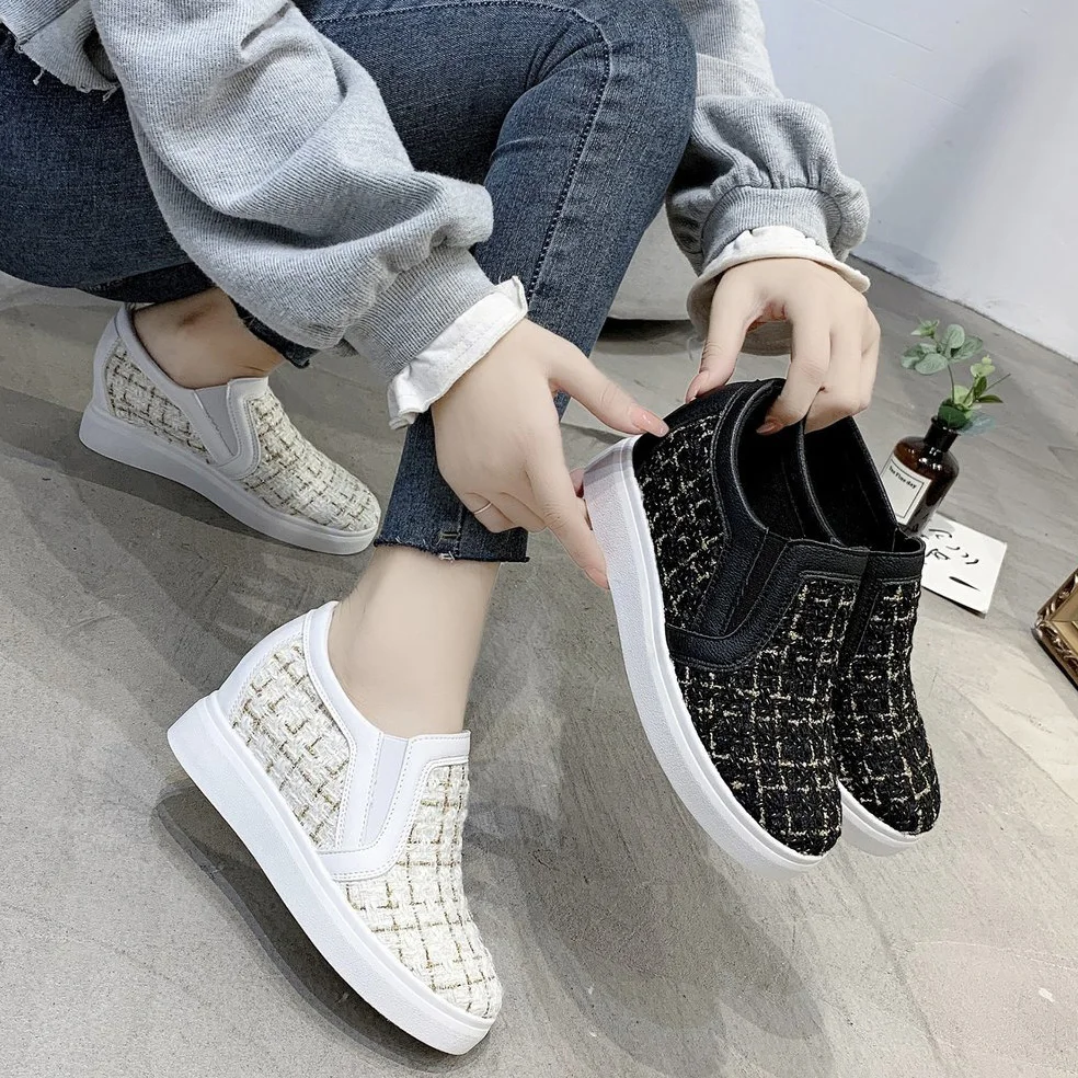 

White Shoes Women Platform sneakers Shoes Slip-on Sneakers Breathable Female Height Increasing Footwear Chaussures Femme 2022