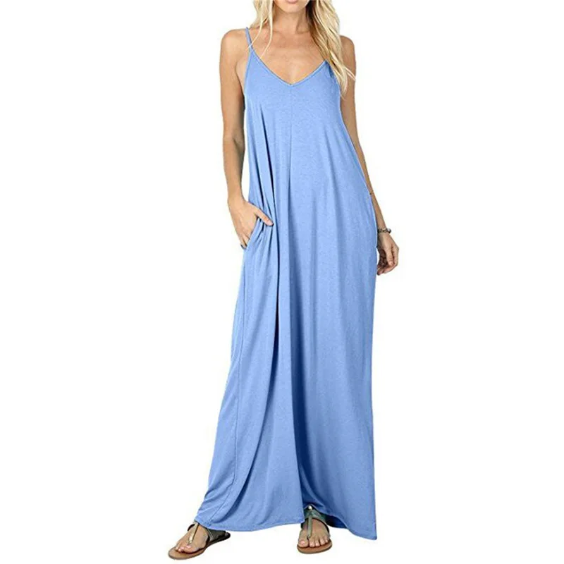 

Versize Summer Spaghetti Strap Dress Women Sexy Ruffled Maxi Long Dress Casual Loose Solid Pleated Beach Vestido Robe Plus Size