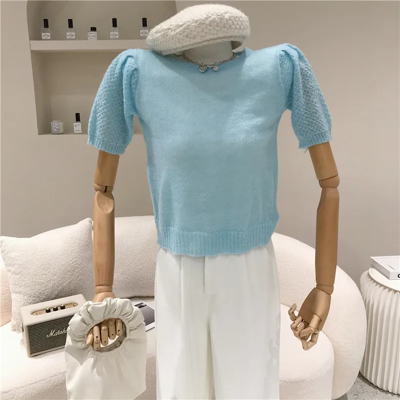 

Women's Spring Summer 2021 Fashion knit shirt round neck short sleeve top