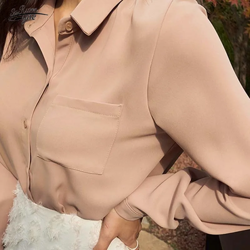 

Однотонная свободная однобортная рубашка, шифоновая рубашка с длинным рукавом, Женские топы и рубашки, XL 2021 50, 2246