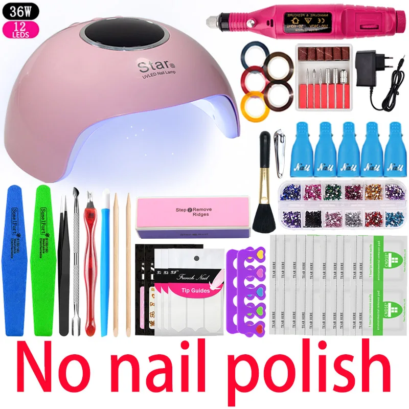 36W No nail polish Набор ногтей для маникюра Удлинительный УФ-гель маникюрный набор 18 цветов лак для ногтей гель и основа верхнее покрытие гель продлевающий половой акт набор лака для ногтей - Цвет: 36W No nail polish