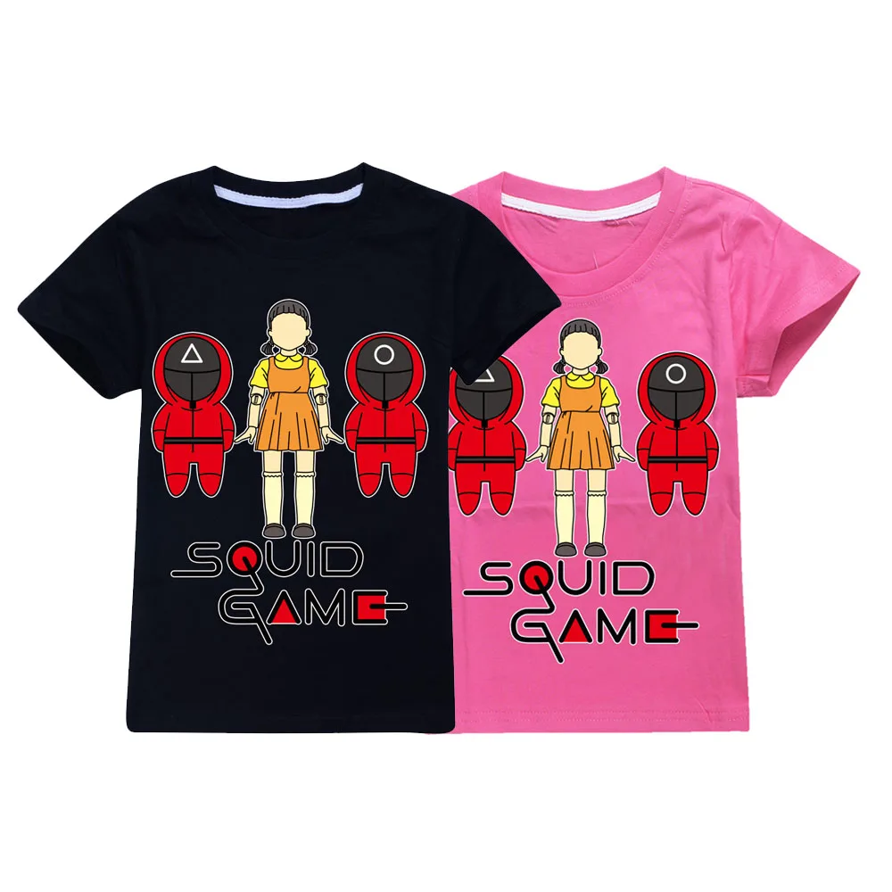 

Squid Game 123 Doll cosplay costume Children Short Sleeves T-shirt Summer Cartoon Boys Girls Tops Kid Clothing игра в кальмара