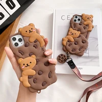 3d cute cartoon chocolate cookie bear doll case for iphone 12 pro max 11 pro xs max x xr 7 8 plus biscuit soft silicone cover