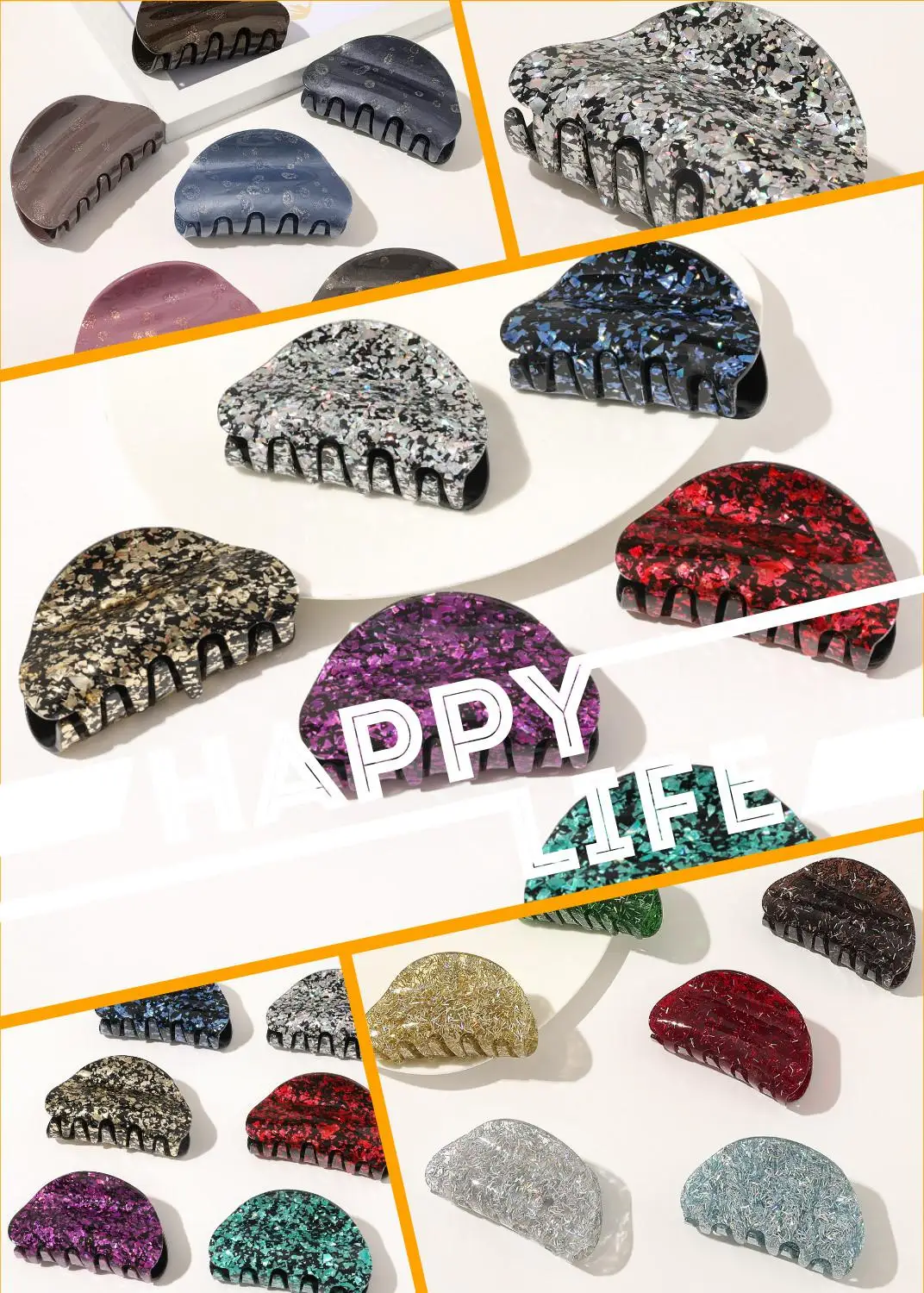 Модная блестящая акриловая однотонная заколка с мраморными полосками для волос