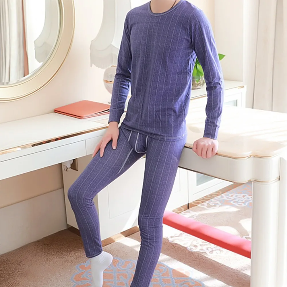 

Set of Men's Underwear Sweatshirt and Pants Round Neck Comfortable Thermal Underwear Set Slim Fit Suit Seemless Long Johns A50