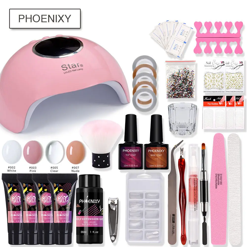 4 color PolyGel Набор ногтей 48/36W УФ-сушильная лампа для 6 видов цветов ногтей гель Жесткий желе гель быстрое строительство для наращивания ногтей комплект маникюрный набор - Цвет: 4 color