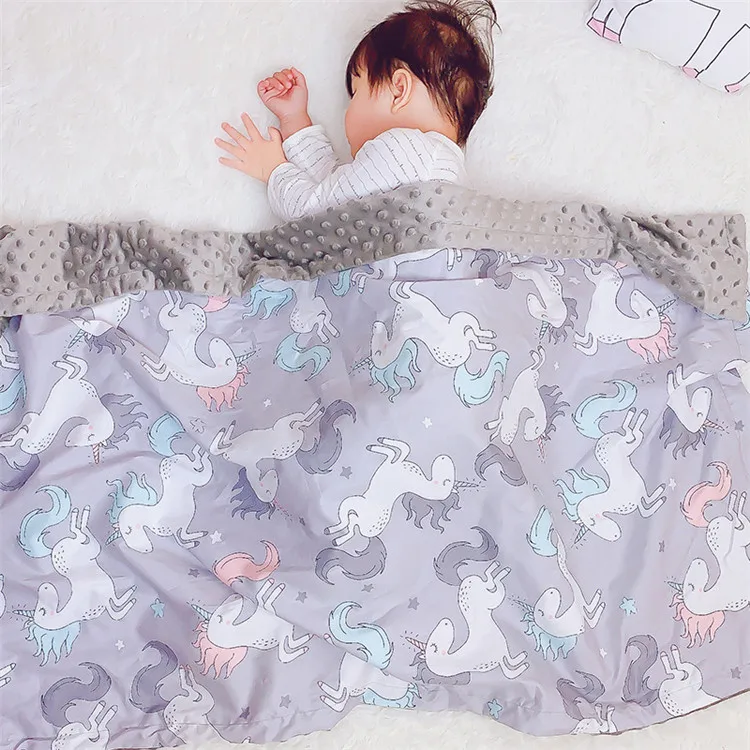 grey unicorn 2 слоя 3D Минки dot хлопчатобумажные, с мультипликационными персонажами из кораллового флиса мягкая теплая для маленьких детей, зимнее детское одеяло, Дети чехол для спинки заднего сиденья детское одеяло - Цвет: grey unicorn