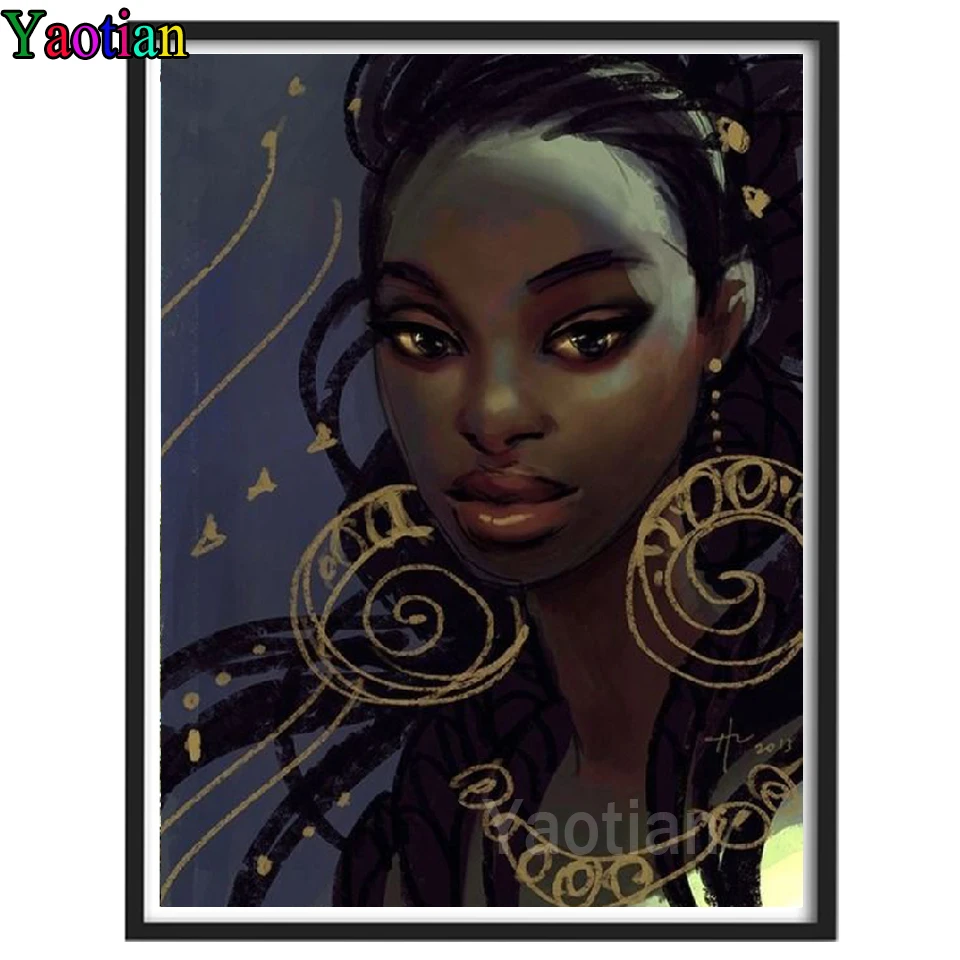 

Full Square Round Drill Diamond Painting African black woman Diamond Embroidery Mosaic Wall Stickers 5D Diy Home Decor