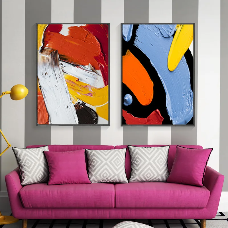 

Luxury Creative Abstract Scenery Geometry Yellow Red Black Orange Color Block Canvas Painting Wall Picture Poster Room Decor