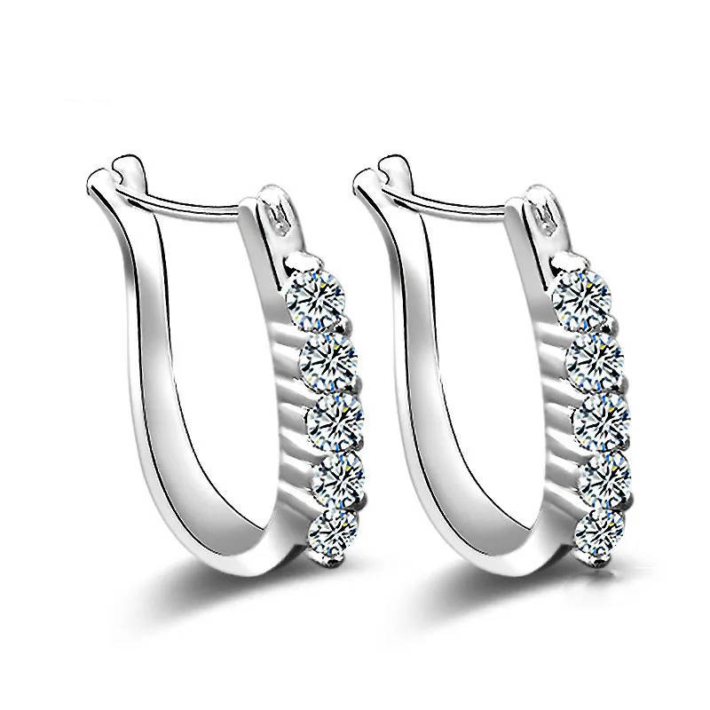 Модные серьги-гвоздики серебряного цвета Роскошные инкрустированные Стразы U