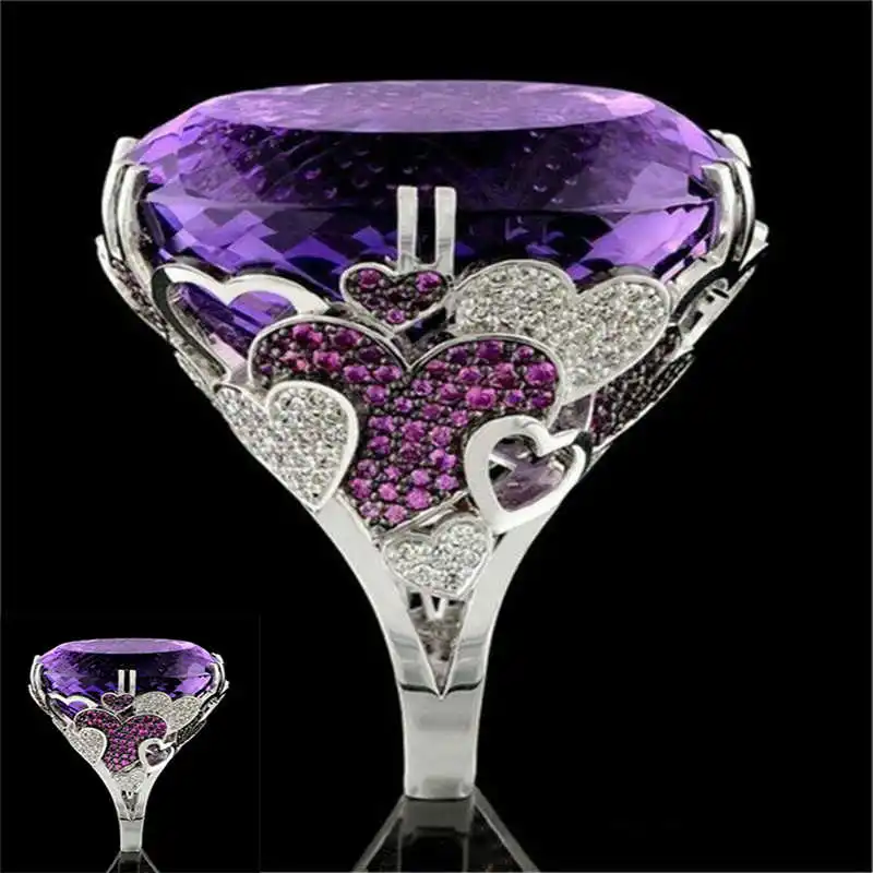 

Fashion Big Purple Zircon Ring Women's Wedding Engagement Jewelry Rings Gift Size 6-10