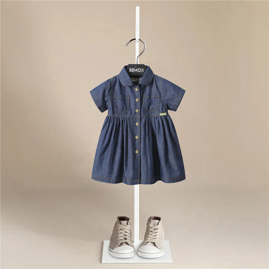 

2021 Girls Denim Vest Dress New Cute Fashion Baby Kids Girls Toddler Denim Jeans Overalls Short Sleeve Dress Clothes 2-6Y