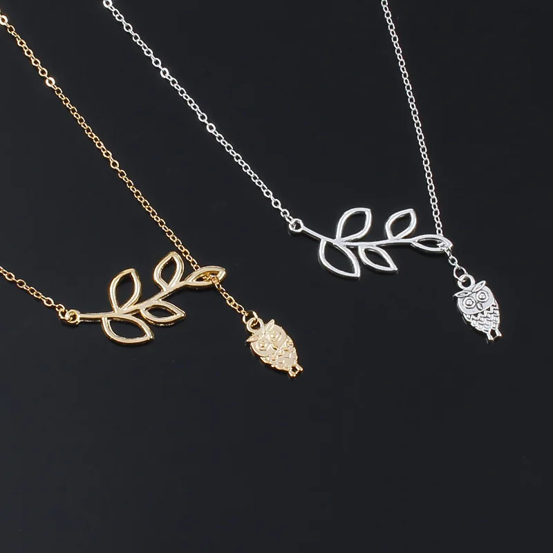 

Creative New Chain Leaves Owl Pendant Necklace Female Personality Clavicle Necklaces for Women Fashion Collares Jewelry XL273