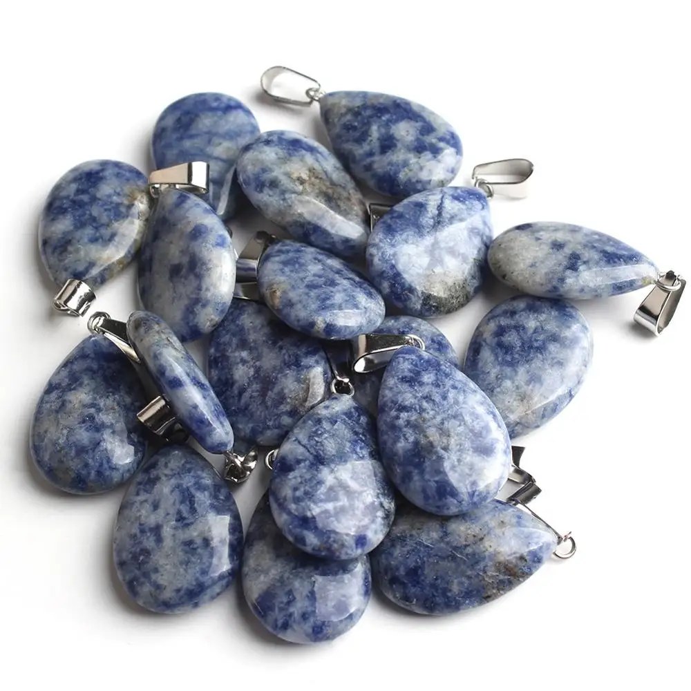 Blue Sodalite 10 шт./лот, подвески в форме капли воды, подвески, подвески с кварцевым тигровым глазом, бирюза, унакит, подвеска для ювелирных изделий, сделай сам, браслет - Цвет: Blue Sodalite