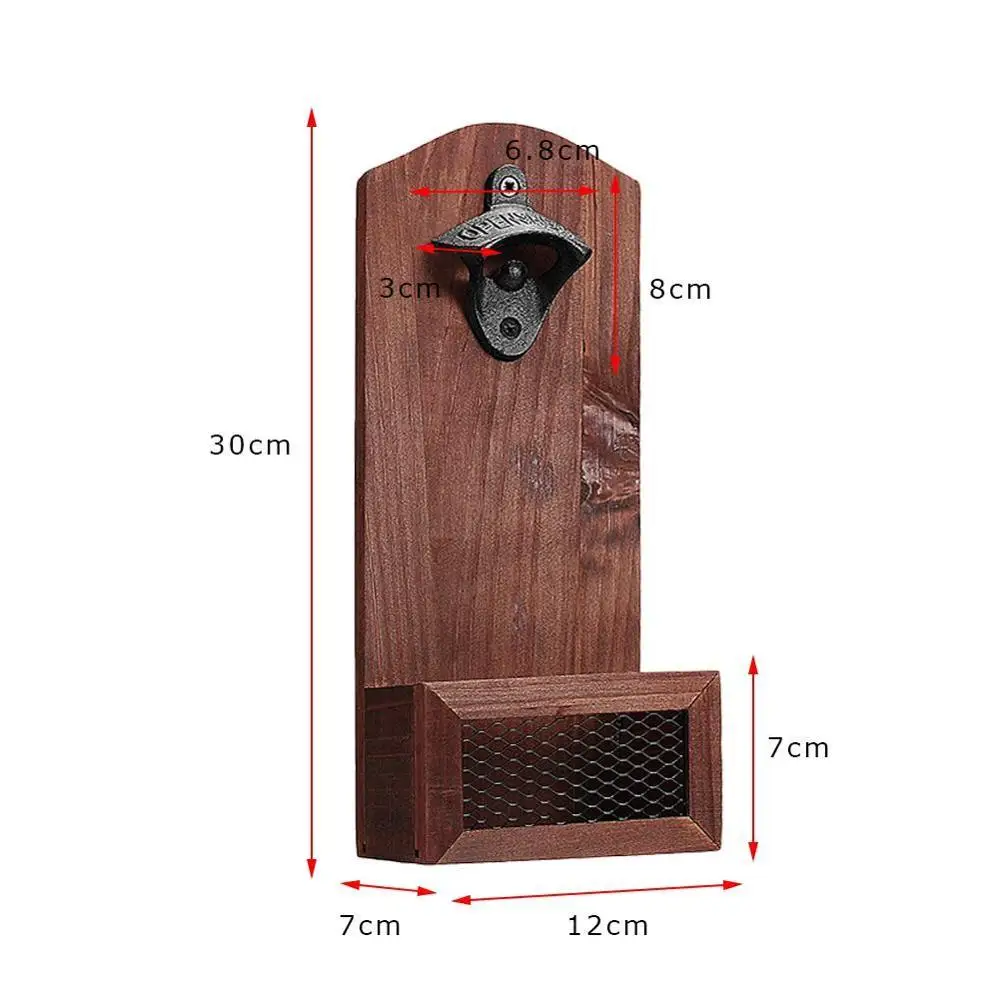 

Vintage Bottle opener Wall Mount Bottle Opener Embedded Opener Cap Magnetic Fridge Wood Catcher bar X7V1