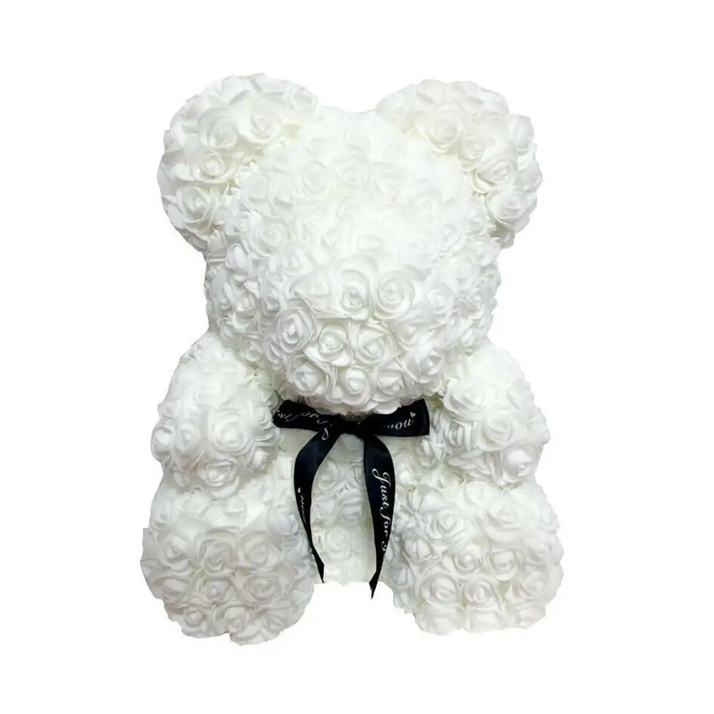 

25cm Rose Flower Bear Valentine Gift For Girlfriend Artificial Birthday Wedding Party Home Rose Decoration Wine Red B7P7