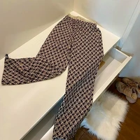 new autumn and winter womens plaid letter wide leg pants high waist pants big yards loose casual pants straight and feet