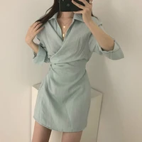 Women Autumn Sexy Mini Wrap Shirt Dress V Neck Vestidos Bodycon Robe Femme Elegant Sukienki Sommerkleid Jurken Sukienka Jurk