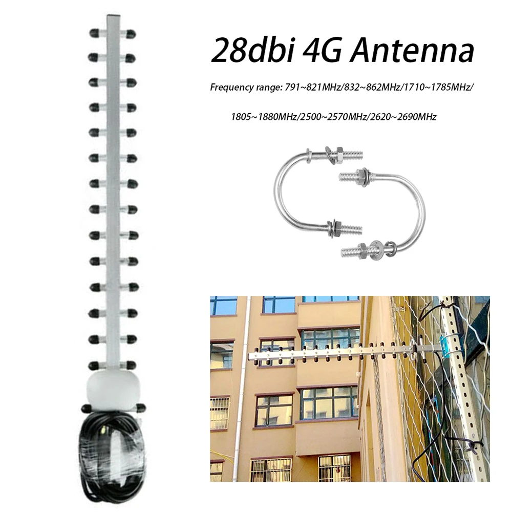 

4G Booster Amplifier LTE 4G 28dbi Antenna SMA Male WIFI Signal Outdoor Directional Booster Yagi Antenna Modem RG58 1.5m