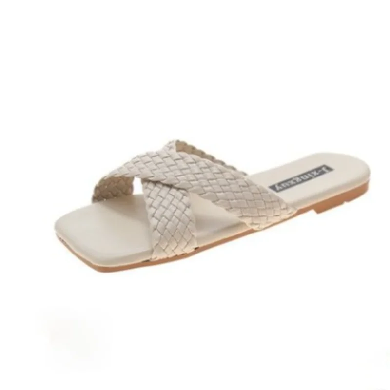 

Shoes Women Ladies' Slippers Med Luxury Slides Pantofle Shale Female Beach Soft Flat Designer Sabot Rubber Cross-tied PU 2021