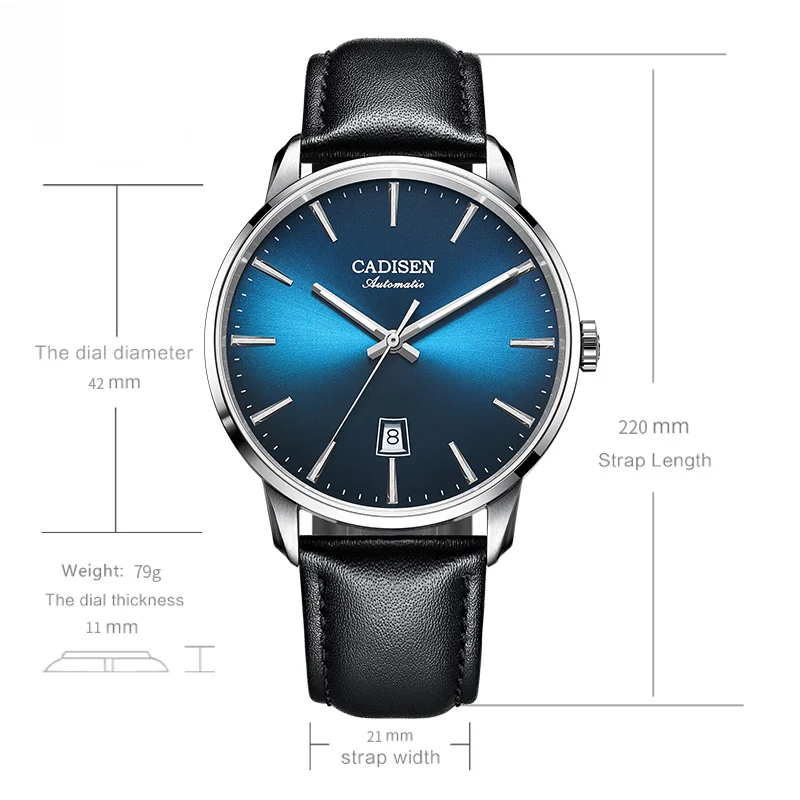 

CADISEN Automatic Mechanical Watches Men Luxury Japan NH35A Sapphire Watch Top Brand Casual Leather Wristwatch Simple Clock 8173