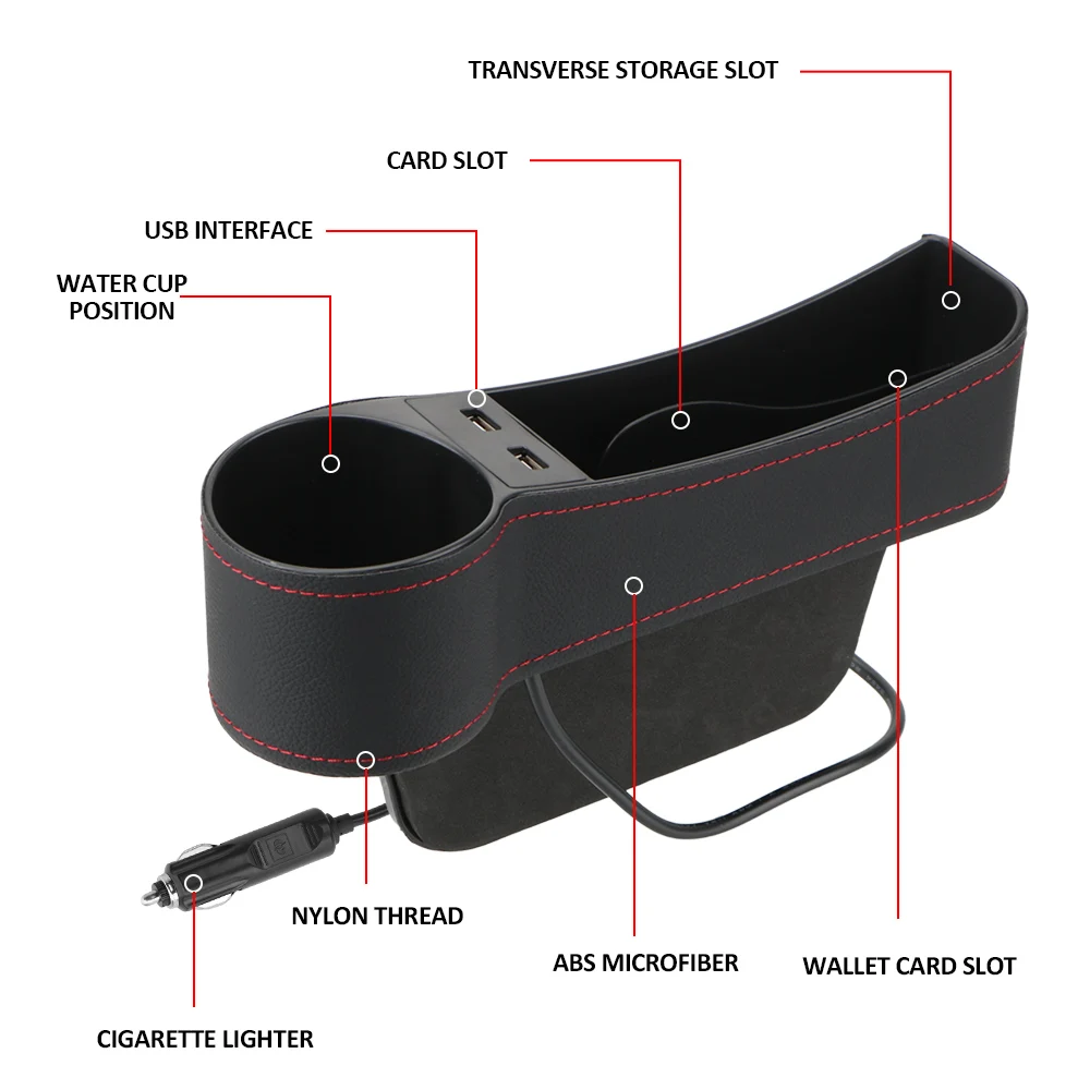 car organizer auto crevice pocket dual usb charger phone bottle cups holder seat gap slit leather storage box car accessories free global shipping