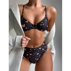 MYTENG комплект бикини с принтом бабочки, купальный костюм для женщин, купальник с высокой талией, летний сексуальный бюстгальтер пуш-ап на косточках, купальник Biqiuni