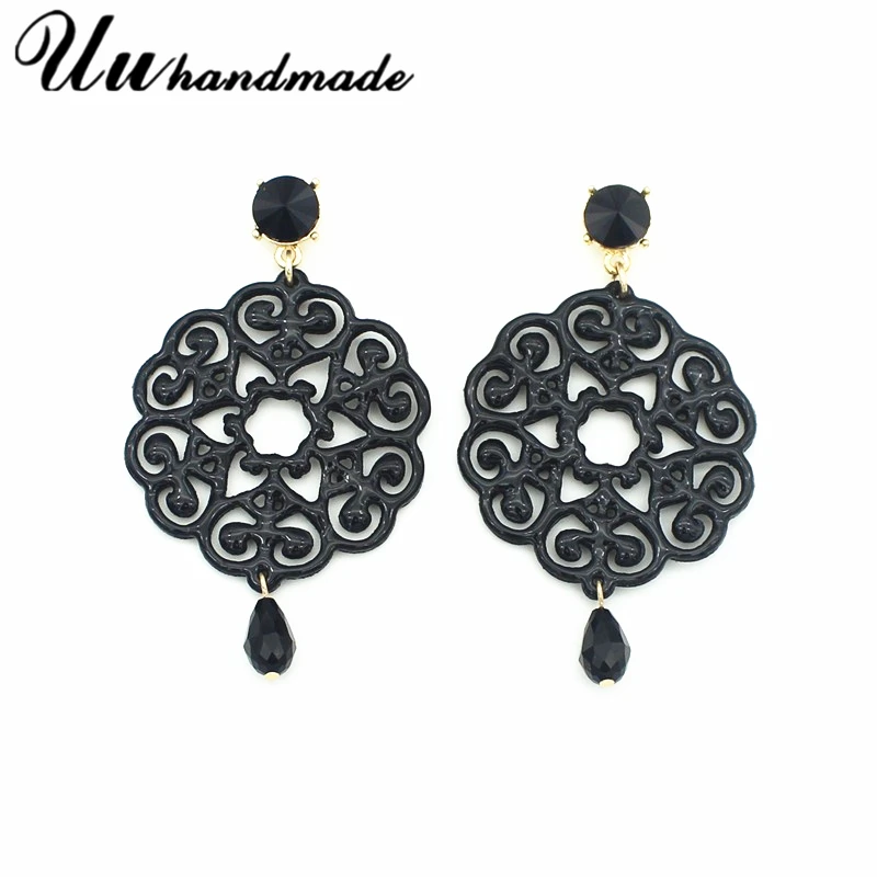 Акриловый в форме цветка бусина свисающие серьги для женщин круглого кожаного