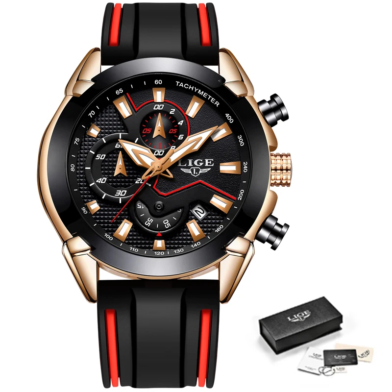 Часы наручные мужские с силиконовым ремешком водонепроницаемые кварцевые