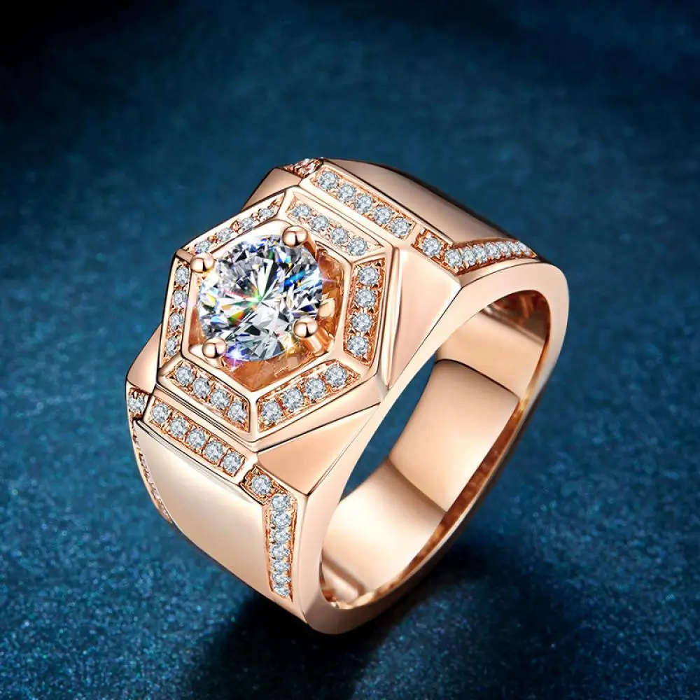 HOYON S925- Mosangite Platin stil Ring Anpassbare 18K Rose Gold farbe Herrschsüchtige männer Zeigefinger Ring