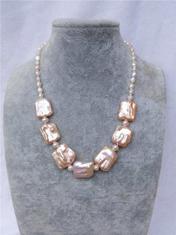 

Уникальное ожерелье из натурального пресноводного жемчуга квадратной формы белого и розового цвета, 45 см
