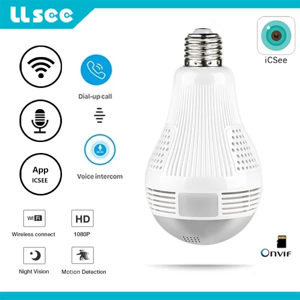

LLSEE-ICSEE HD 360 Panorama Wifi 1080P Bulb Home Security Camera Wireless CCTV Surveillance Fisheye Network IP Camera
