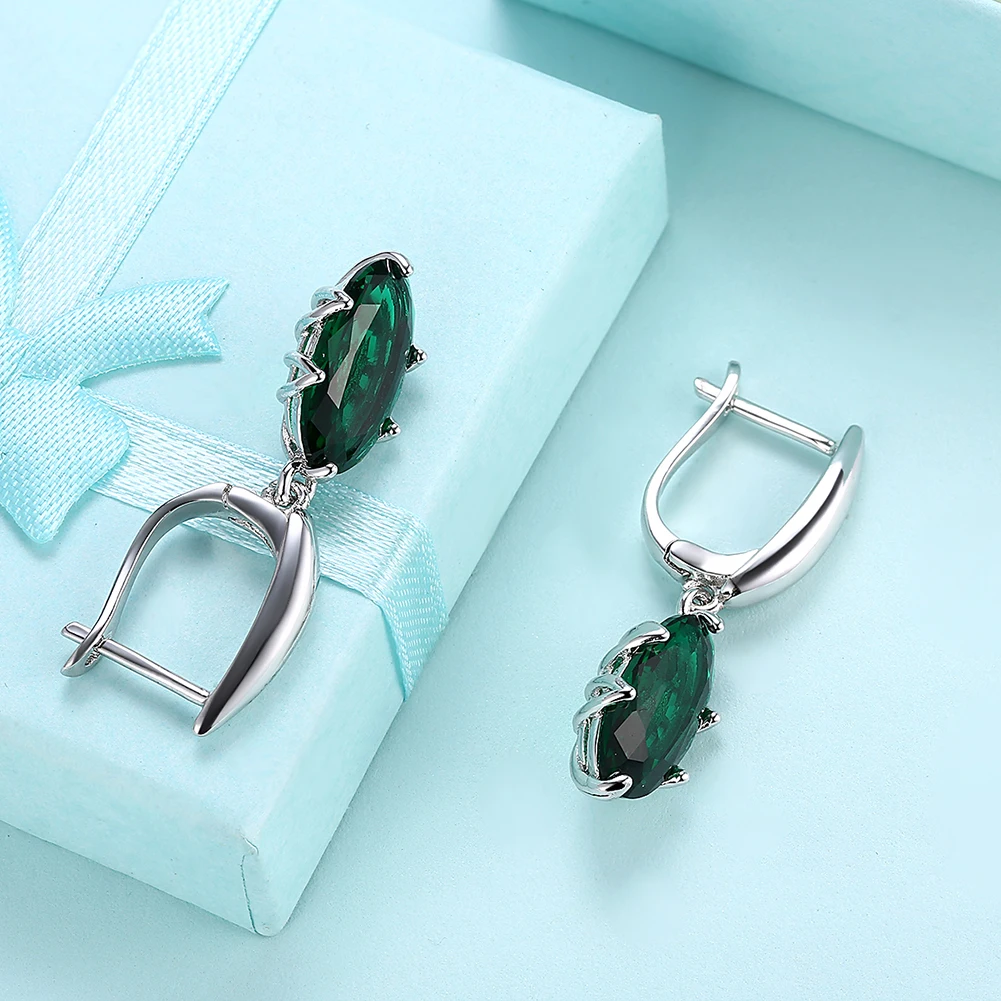 

ZEMIOR Oval Shape Drop Earrings For Women Luxurious Green Geometric 5A Clean Cubic Zirconia Earring Anniversary Fashion Jewelry