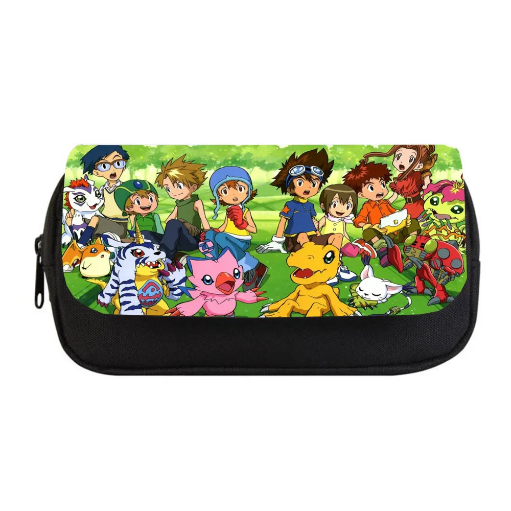 

Anime Digimon Adventure Pencil bag Women Makeup Bag Child boys girls Pencil Case Student Double Zipper pencil Bag Handbag Purse