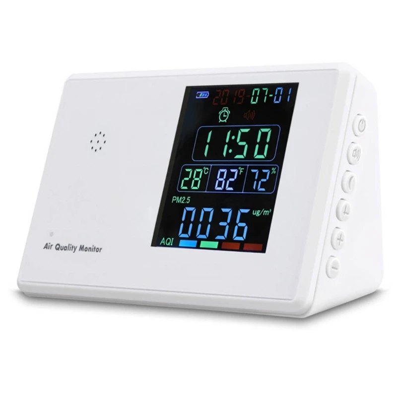 Air Quality Detector Formaldehyde Carbon Dioxide TVOC PM10 Tester Temperature Humidity Detection Meter Alarm Clock