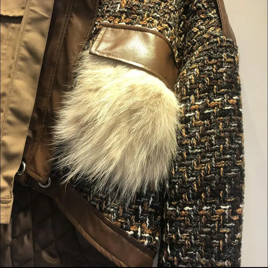 Европейская Новинка 2019 твидовая куртка-карго со стоячим воротником осенняя и