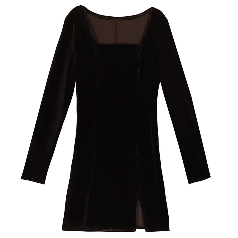 

Maihokan velvet women dress bodycon Modis soild Autumn Winter 2020 elegent split Femme Dresses party long sleeve gothic clothes