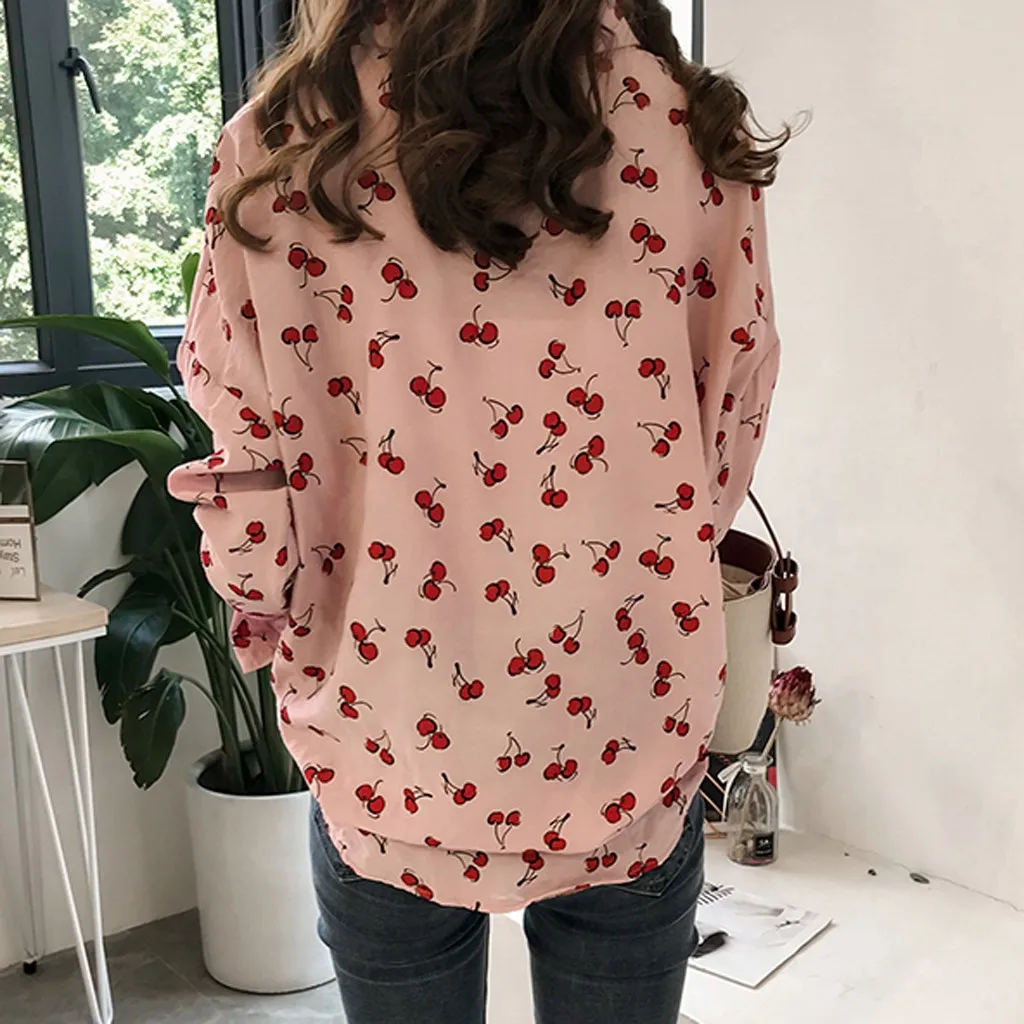 Women Vintage Matching Fruit Pattern Print Shirt Office Lady Long Sleeve Business Blouses Chic Autumn Retro Tops Блузки #g1 4