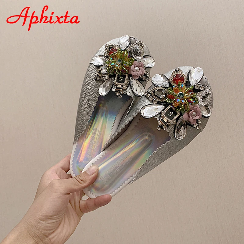 Мюли Aphixta женские со стразами роскошные сланцы круглый носок блестящие цветы