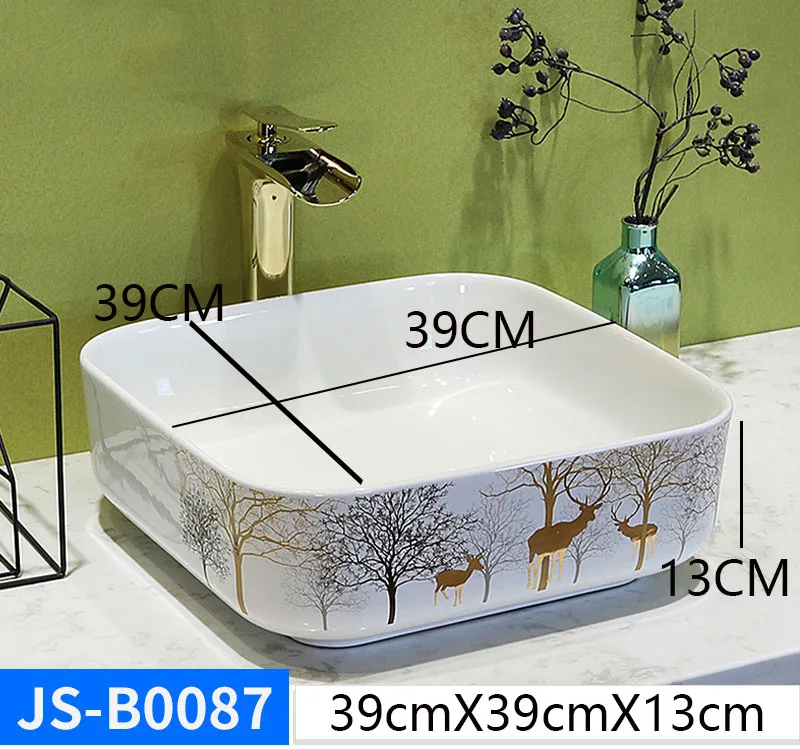

Modern Marble Pattern Tree deer shape Art Above Counter Wash Basin Home Ceramic Shampoo Sinks Round Square Washbasin No Faucet