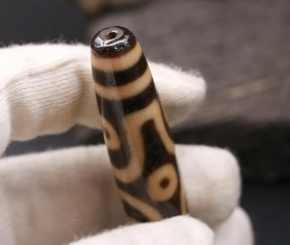 Суперэнергетический Тибетский Старый Агат 6 глаз Длинные бусины dZi амулет 78*15 мм