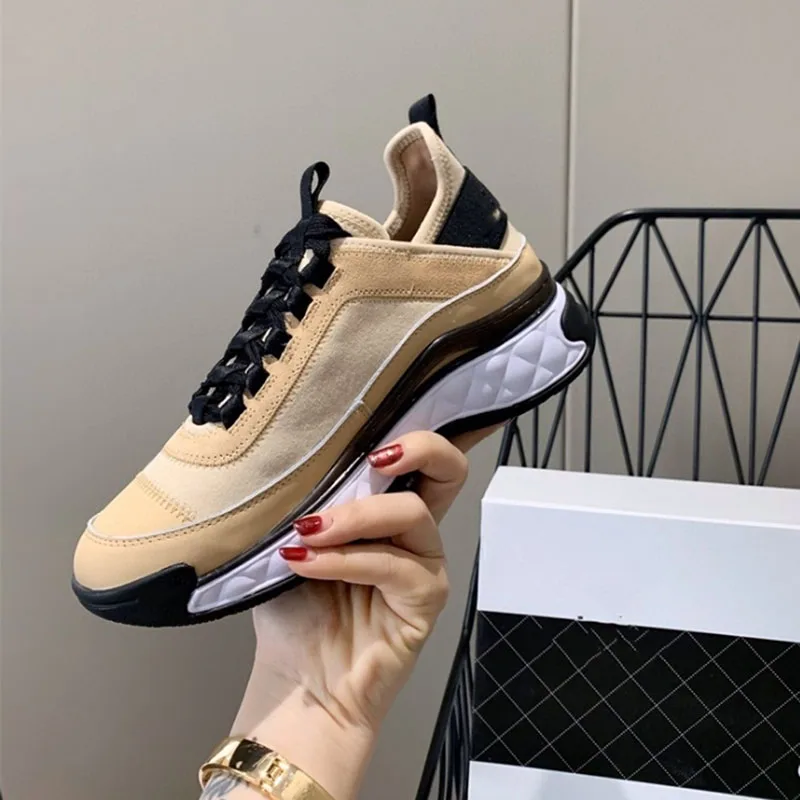

New high quality women's spring and autumn casual shoes classic color matching leather thick soled shoes women's sports shoes