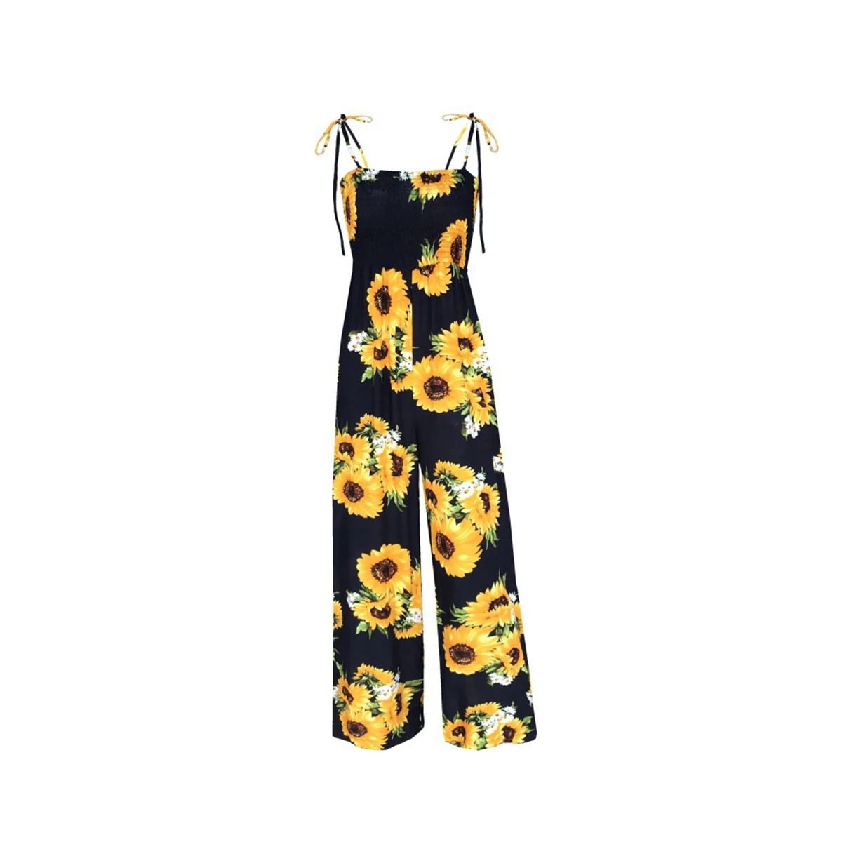 

hirigin Women Printed Jumpsuit High Waist Rompers Boho Yellow Spaghetti Strap Top Wide Leg Pants Female Summer 2021 Jumpsuits