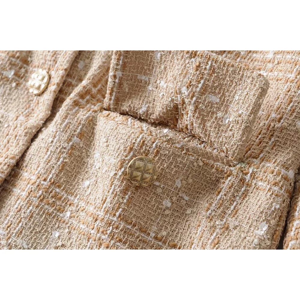 Элегантное женское твидовое клетчатое пальто модная Офисная Женская