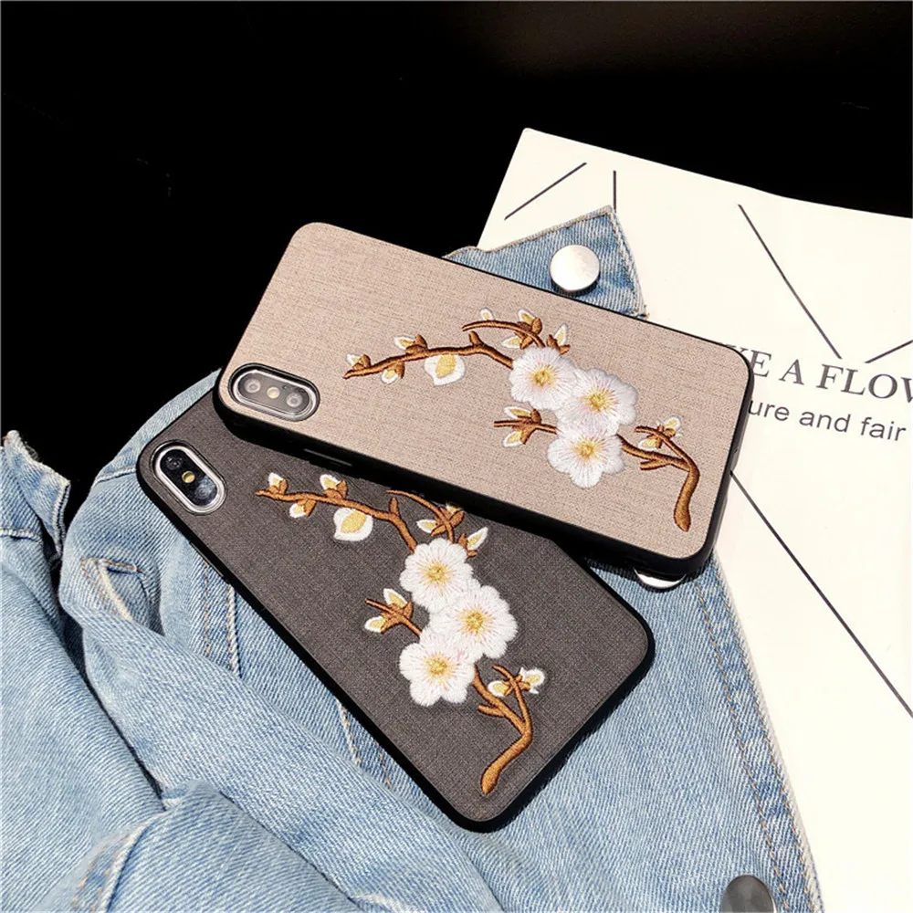 Для iPhone 6S Чехол 7 8 Plus 3D ручной работы ткань вышивка цветок розы чехол для телефона