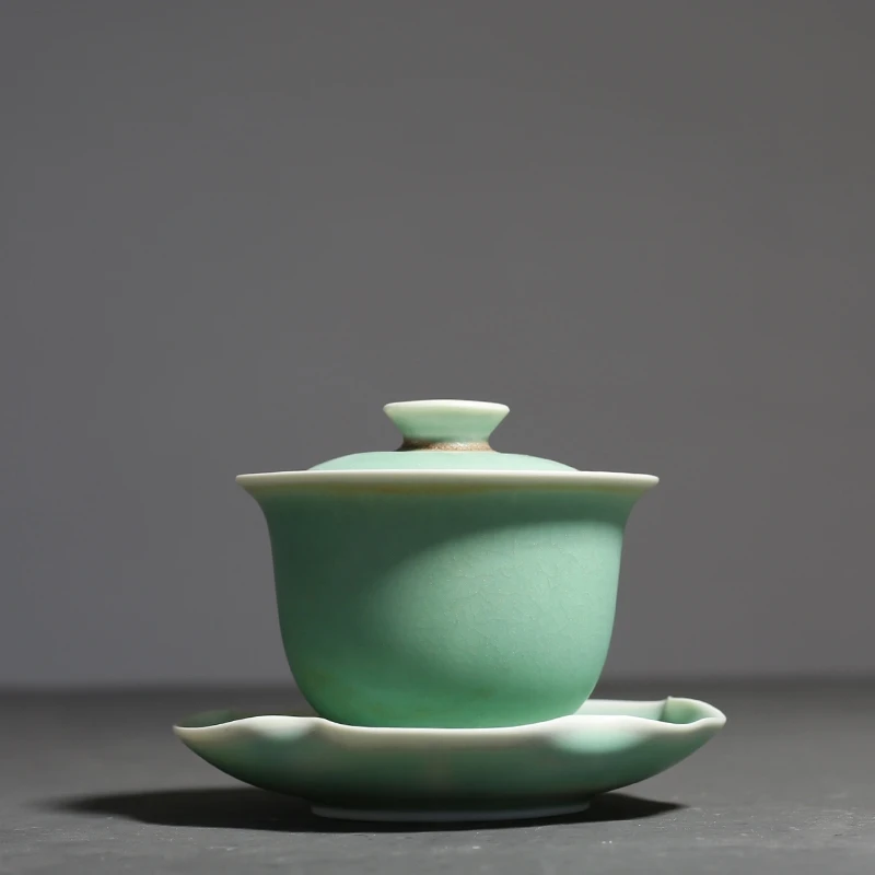 

Печь в зеленую глазурь, дорожный чайный горшок, керамическая чаша для чашек, чаша для чая, ручная чаша для чая Gaiwan, набор чайных чашек, домашн...