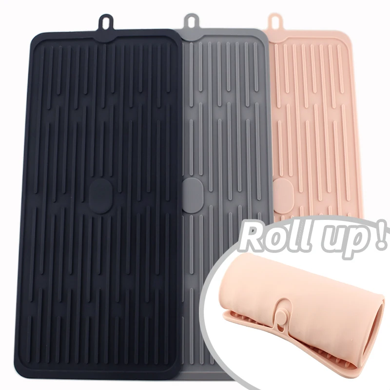 

47*20cm Foldable Drain Silicone Pad Non-slip Draining Mat Silicone Drain Pad Wine Glass Tableware Home Kitchen Accessories